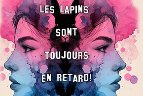 Affiche montrant un lapin au centre et le vidage d'une femme de chaque coté